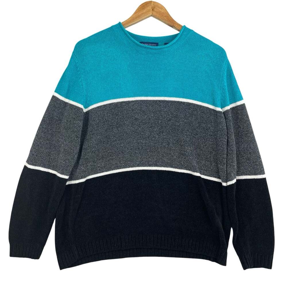 Karen Scott Vintage 90s Sweater Women's Medium Acrylic Colorblock Cozycore